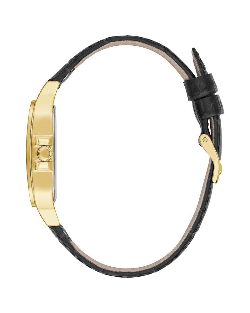 Women’s Gold Square White Dial Crystal Multi-Function Leather Watch-Guess-10