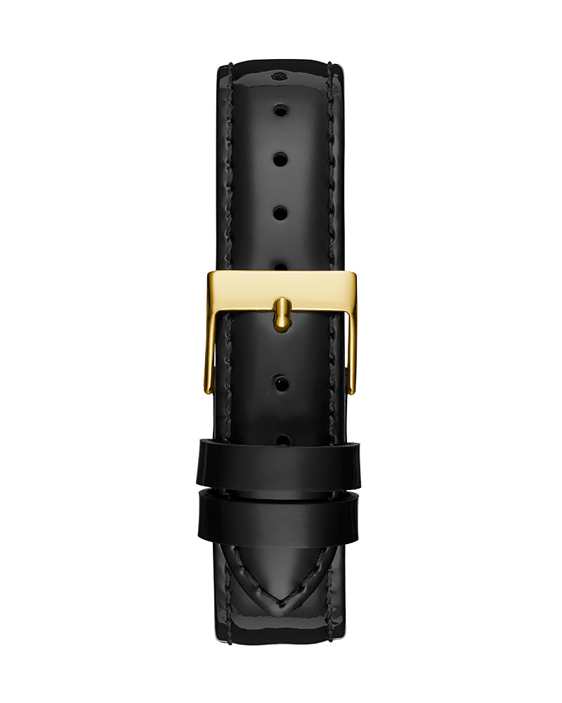 Women’s Gold Champagne Logo Dial Black Patent Leather Watch-Guess-
