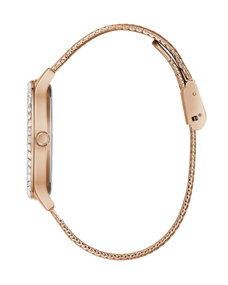 Women’s Rose Gold Mesh Bracelet Crystal Watch-Guess-10
