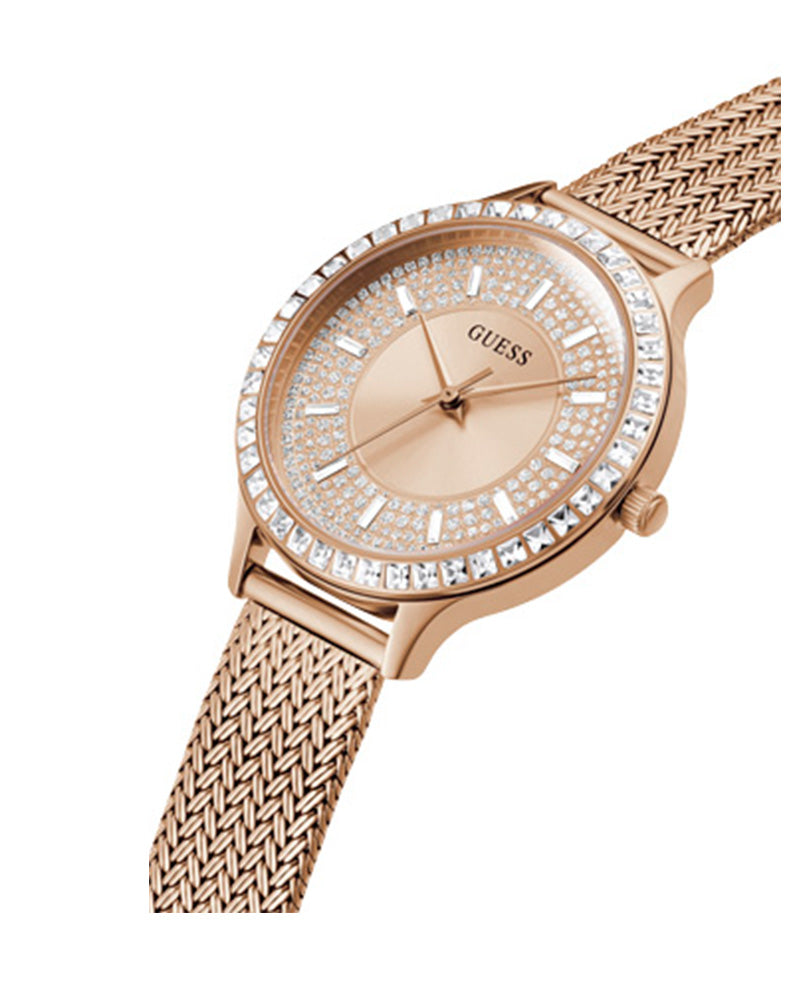 Women’s Rose Gold Mesh Bracelet Crystal Watch-Guess-10