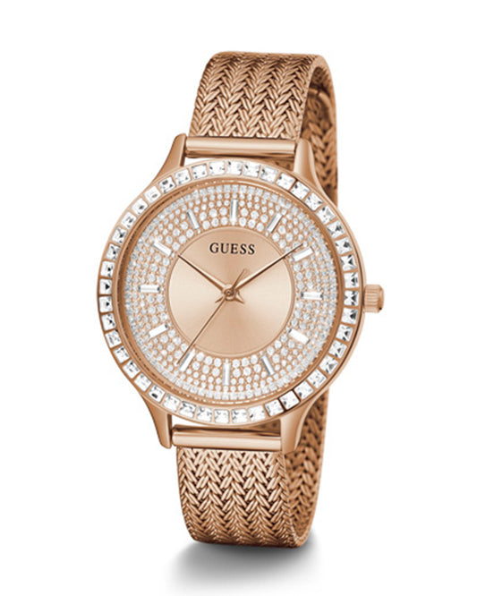 Women’s Rose Gold Mesh Bracelet Crystal Watch-Guess-10