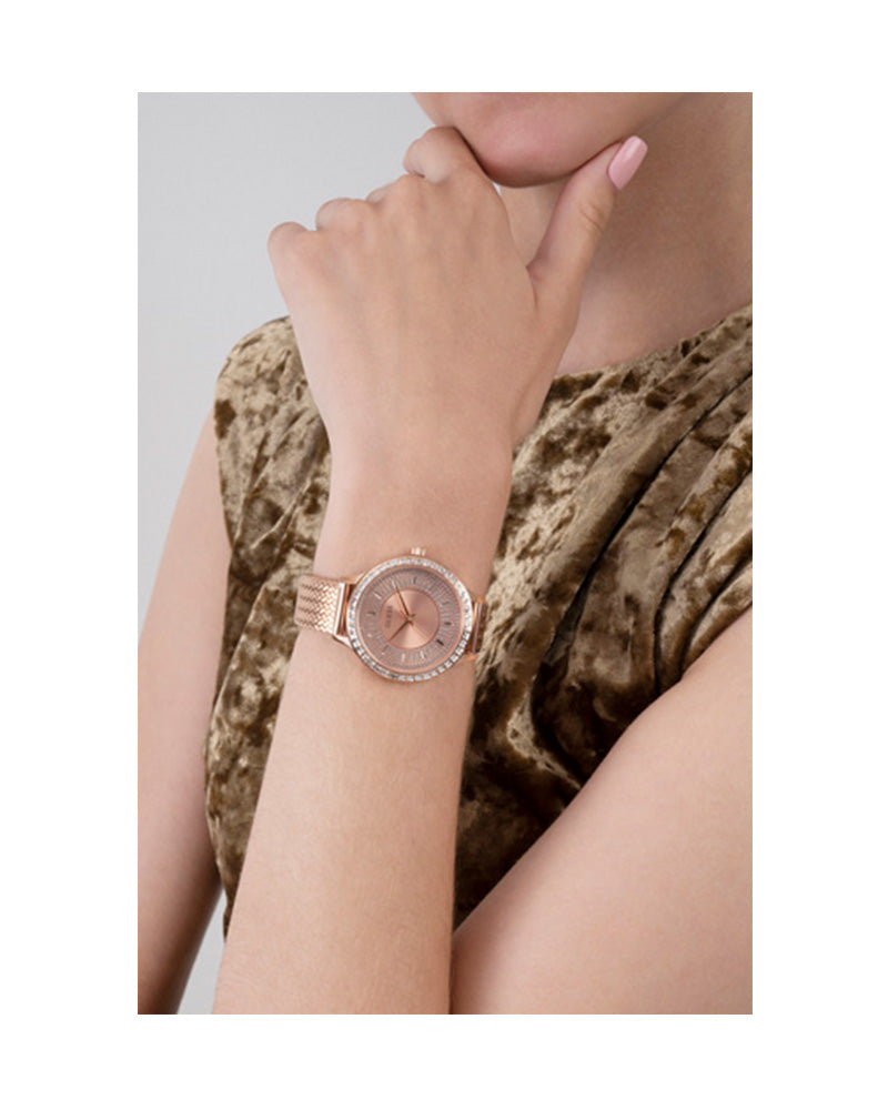Women’s Rose Gold Mesh Bracelet Crystal Watch-Guess-10