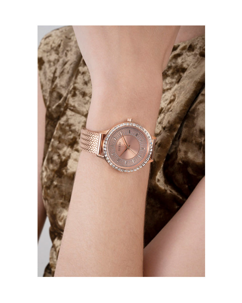 Women’s Rose Gold Mesh Bracelet Crystal Watch-Guess-10