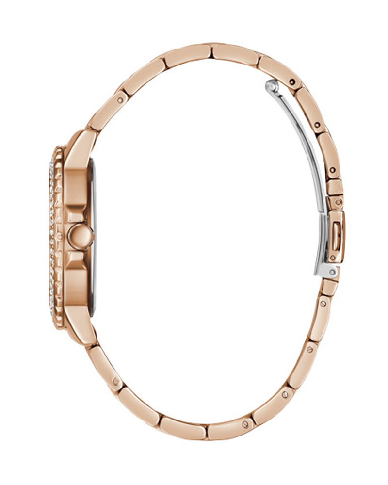 Women’s Rose Gold White Dial Multi-Function Crystal Watch-Guess-