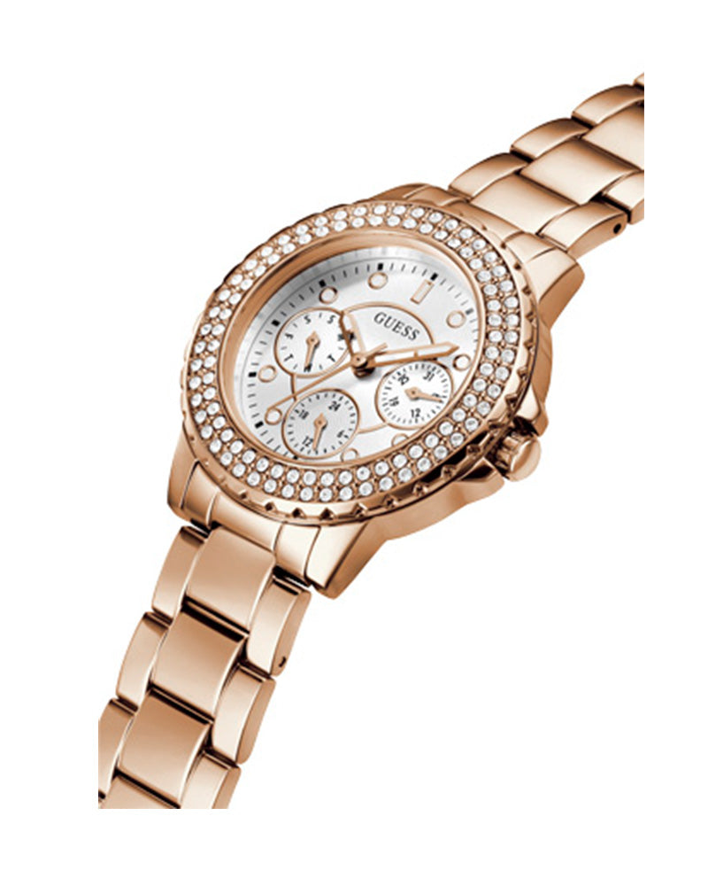 Women’s Rose Gold White Dial Multi-Function Crystal Watch-Guess-