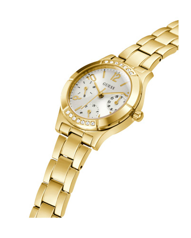 Women’s Piper Gold Tone White Dial Multi-Function Crystal Watch-Guess-