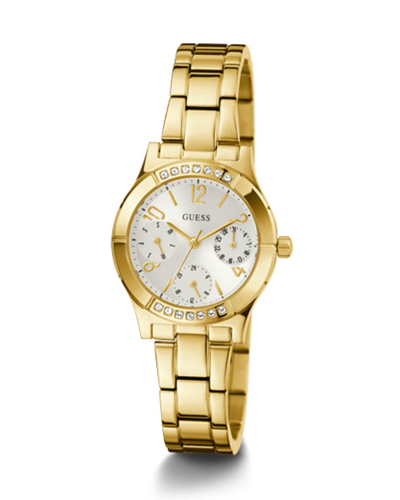Women’s Piper Gold Tone White Dial Multi-Function Crystal Watch-Guess-