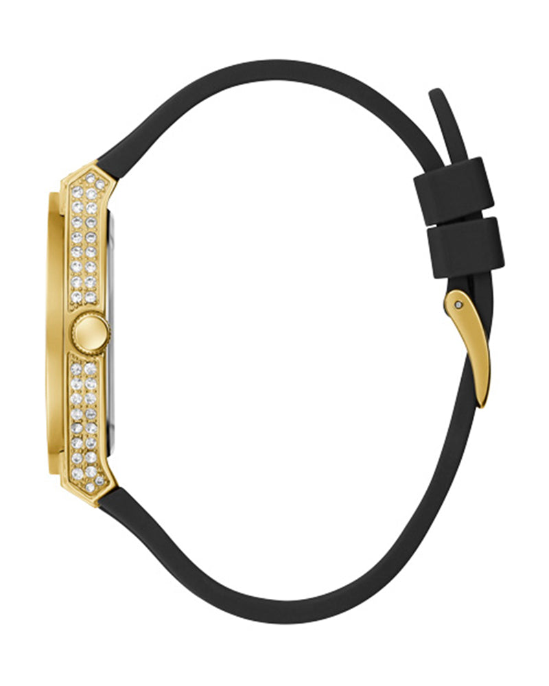 Women’s Gold Crystal Dial Day-Date Black Silicone Watch-Guess-12