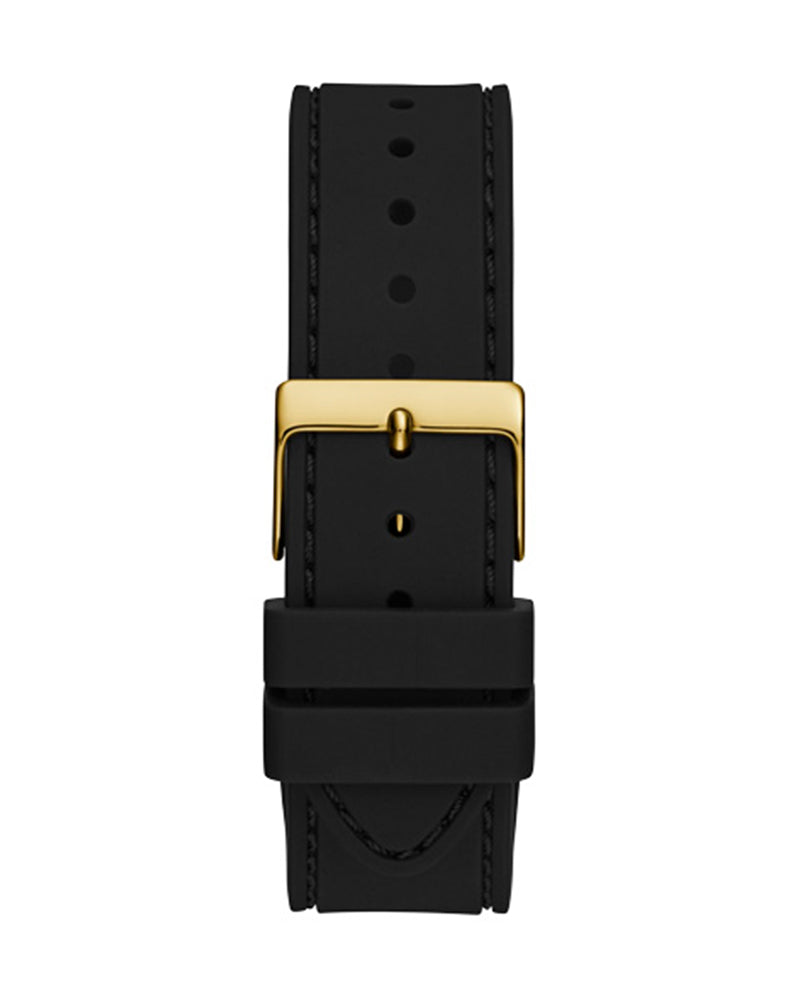 Women’s Gold Crystal Dial Day-Date Black Silicone Watch-Guess-12