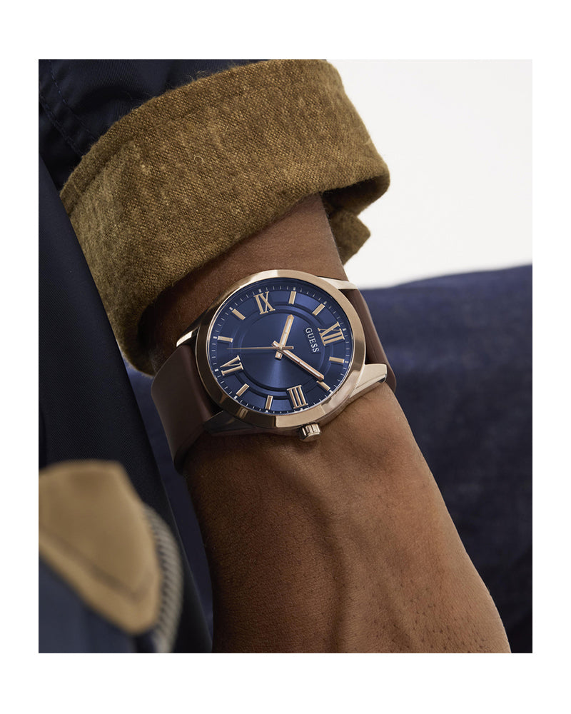 Men’s Bronze Blue Dial Silicone Strap Watch.GUESS-03