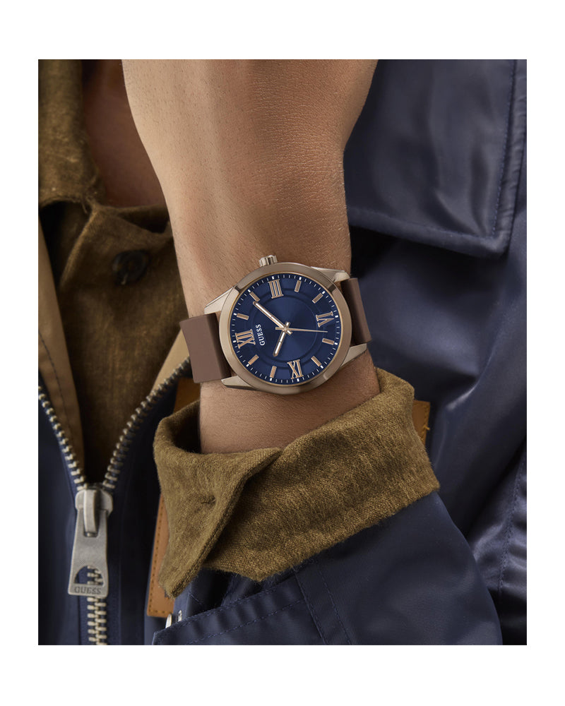 Men’s Bronze Blue Dial Silicone Strap Watch.GUESS-03