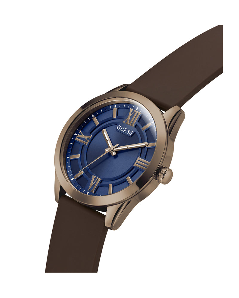 Men’s Bronze Blue Dial Silicone Strap Watch.GUESS-03