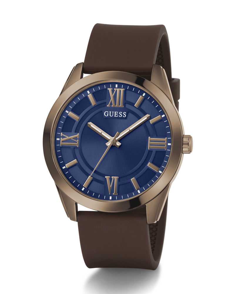 Men’s Bronze Blue Dial Silicone Strap Watch.GUESS-03