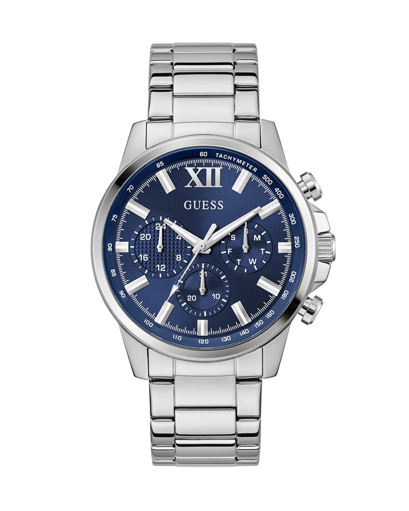 Men’s Silver Steel Blue Dial Multi-Function Watch-Guess-6