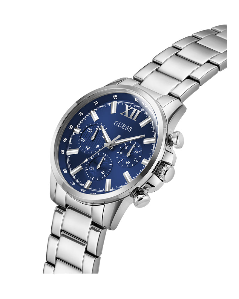 Men’s Silver Steel Blue Dial Multi-Function Watch-Guess-6