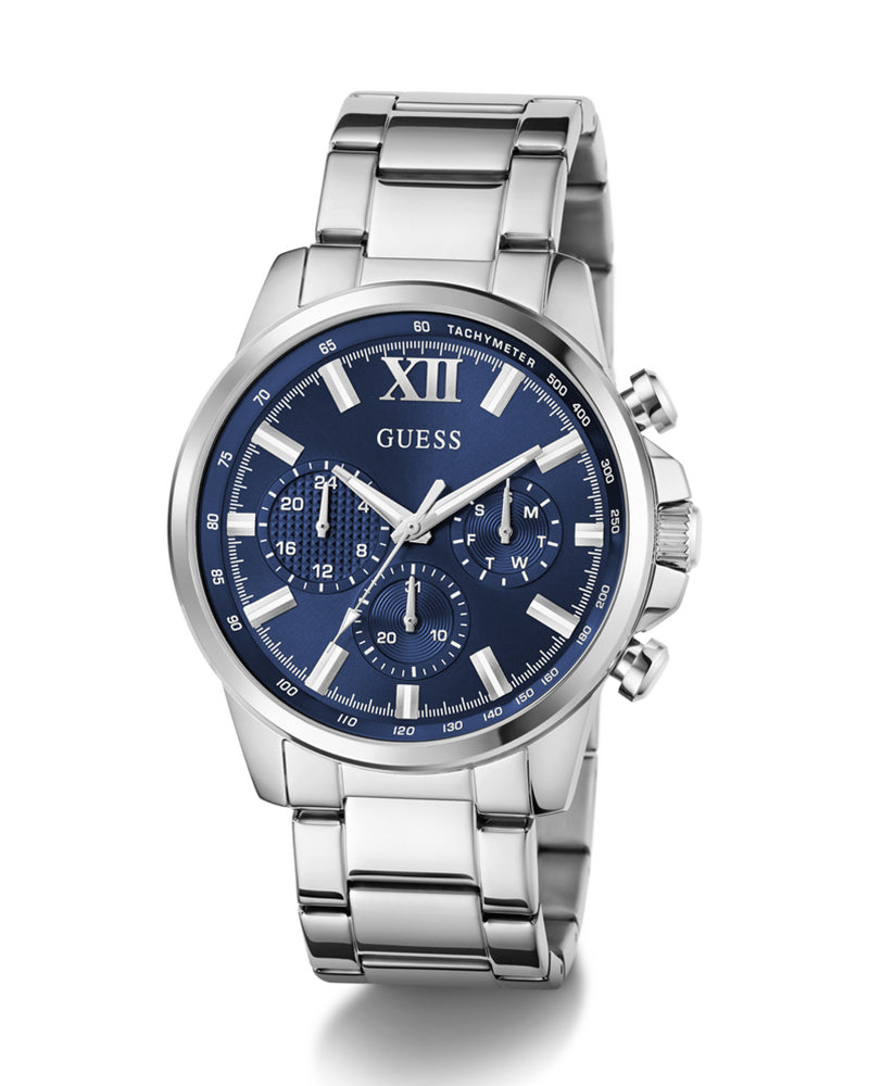 Men’s Silver Steel Blue Dial Multi-Function Watch-Guess-6