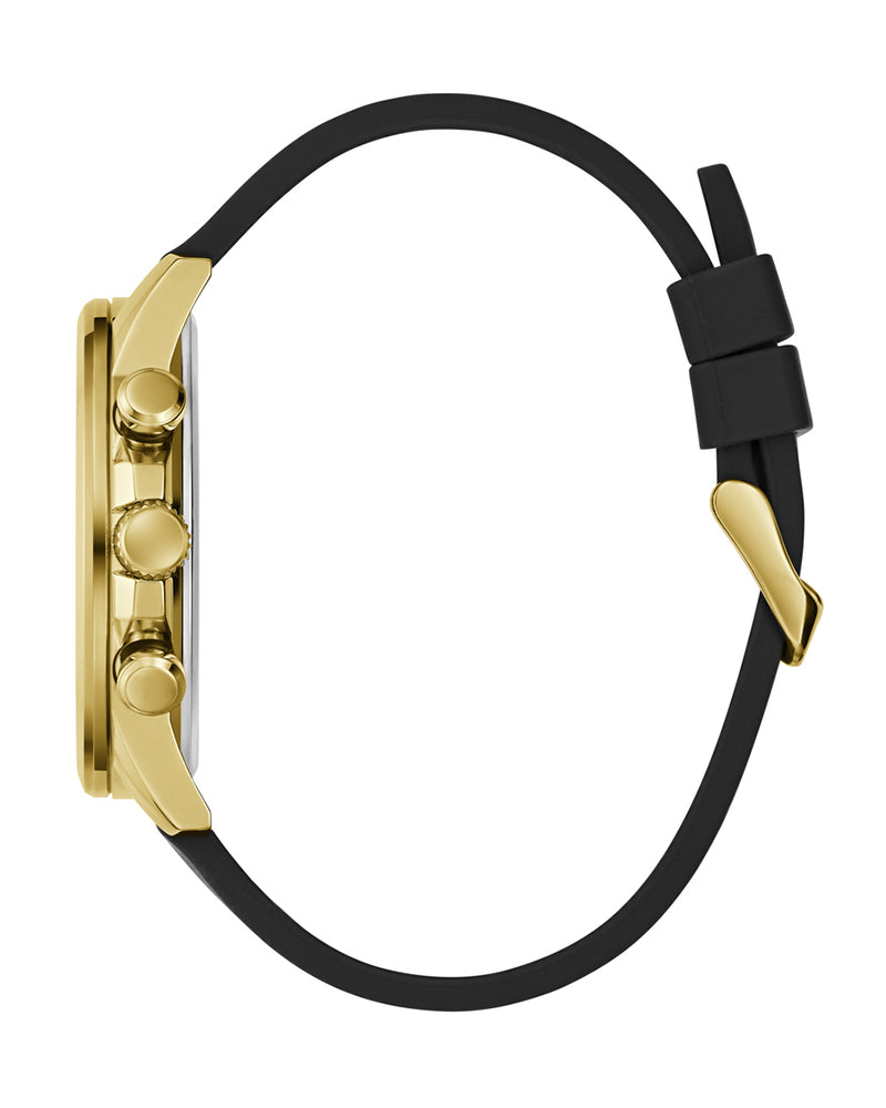 Men’s Black Gold Multi-Function Silicone Strap Watch-Guess-4
