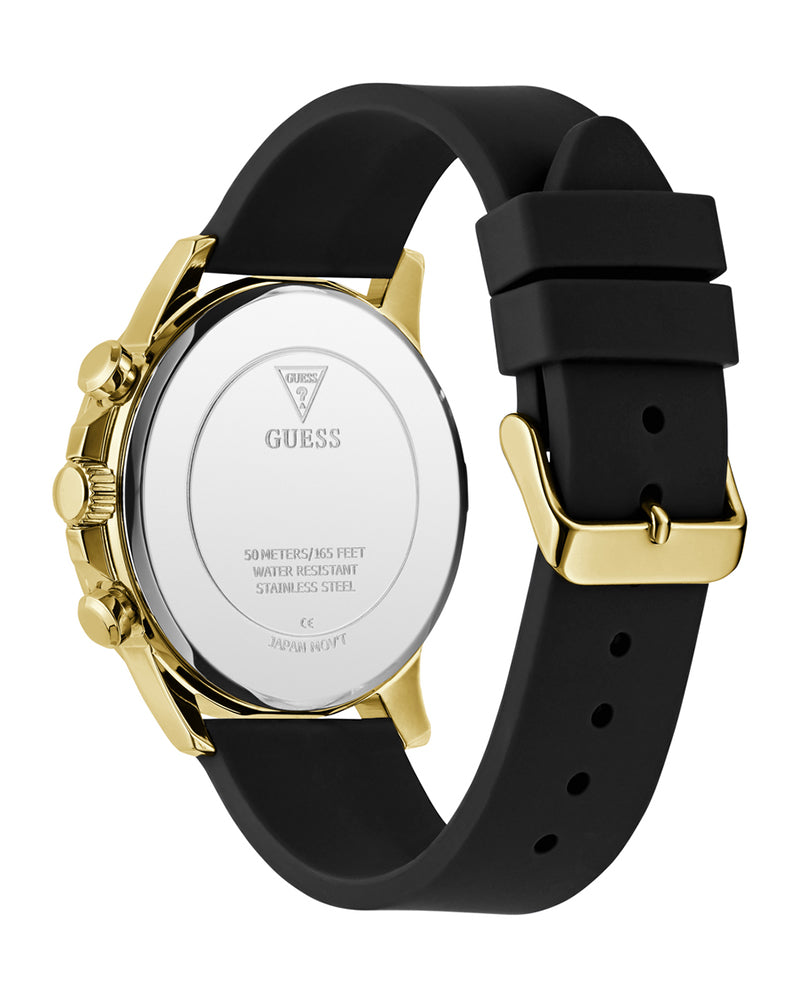 Men’s Black Gold Multi-Function Silicone Strap Watch-Guess-4