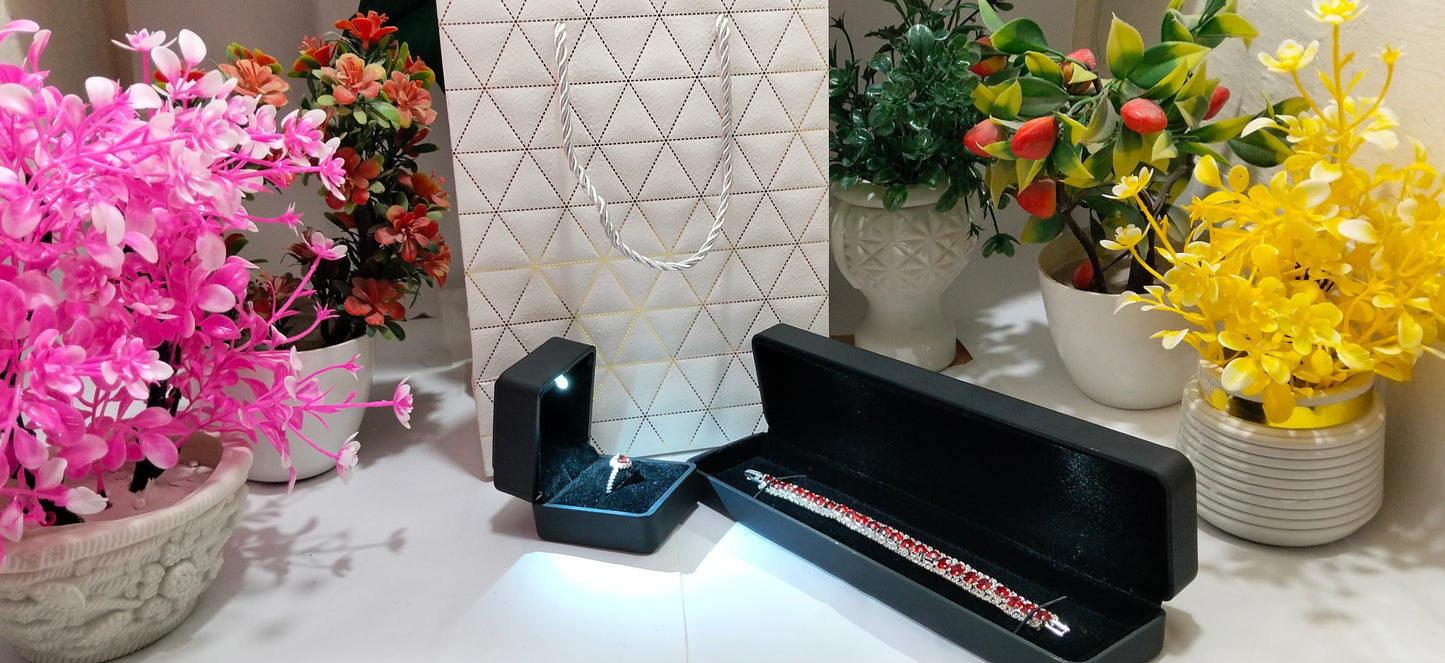 🔥 Ruby Elegance Jewelry Set – Bracelet & Heart Ring ❤️