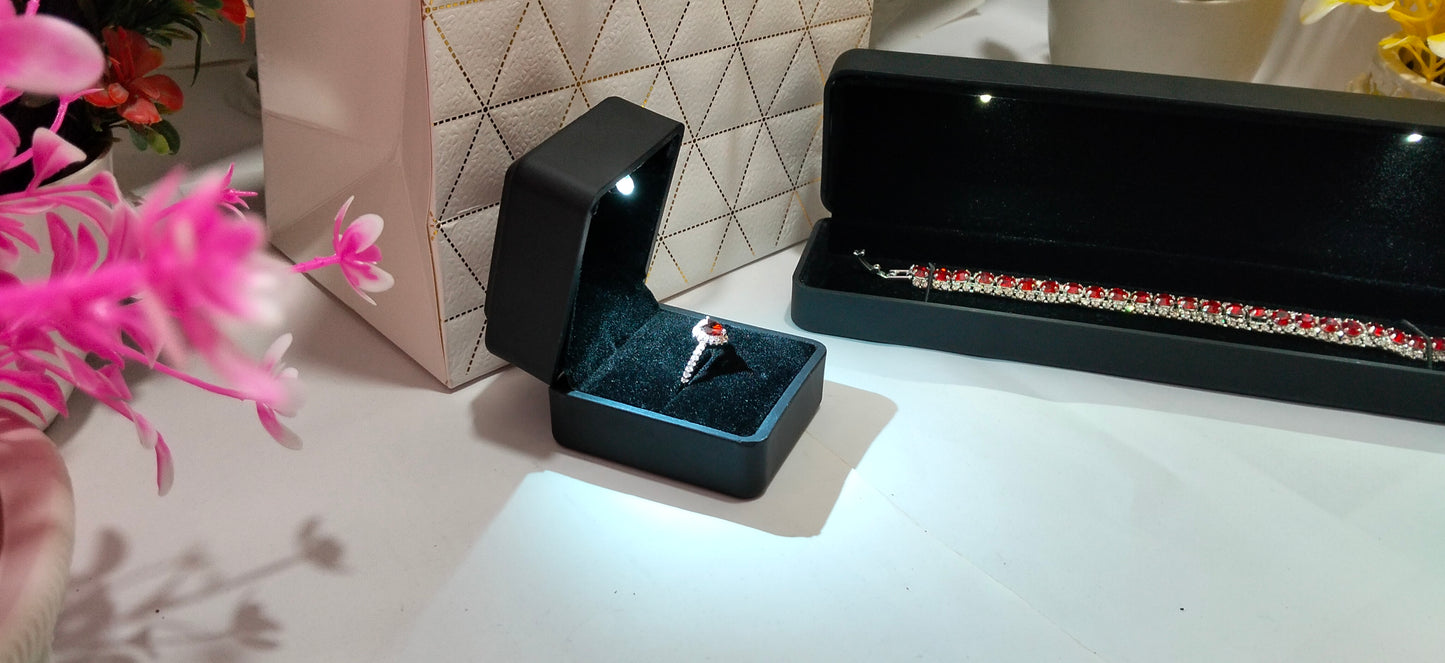 🔥 Ruby Elegance Jewelry Set – Bracelet & Heart Ring ❤️