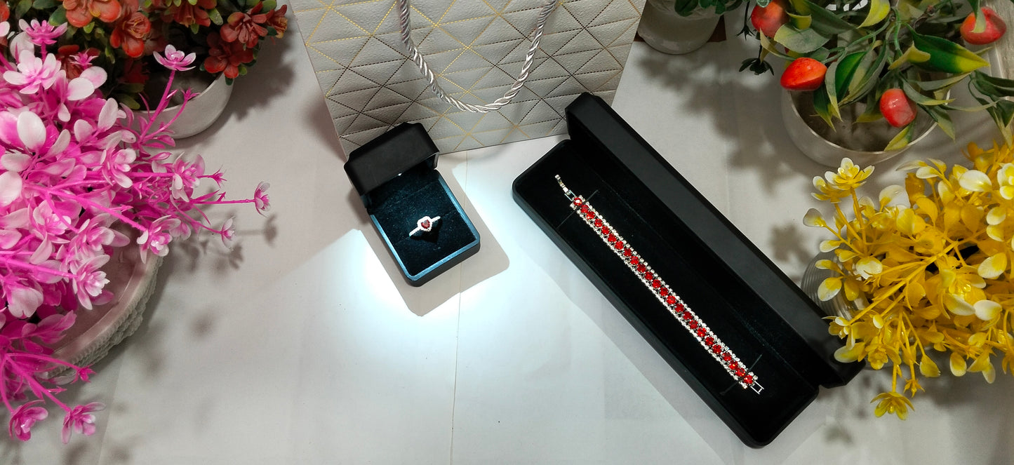 🔥 Ruby Elegance Jewelry Set – Bracelet & Heart Ring ❤️