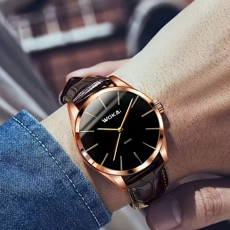 Men's &amp; Women's Elegant Analog Quartz Watch with Brown -like Strap
