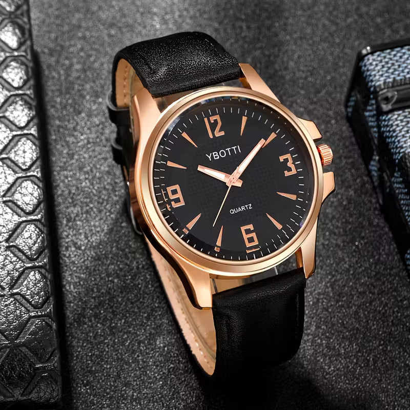 Men'S Business Watch with Faux Leather Strap