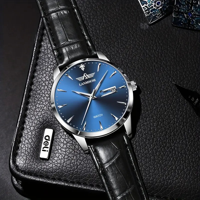 LANMSOM Men's PU Leather Watch
