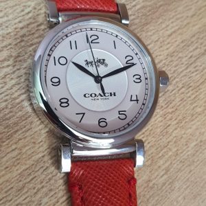 Coach Ladies Analog Dress Quartz Red Leather