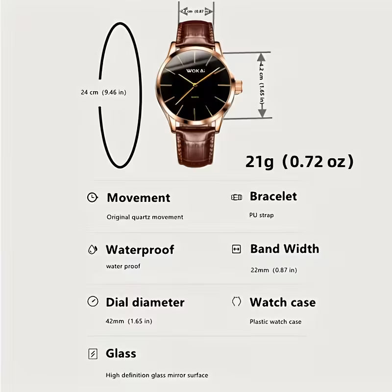 Men's &amp; Women's Elegant Analog Quartz Watch with Brown -like Strap
