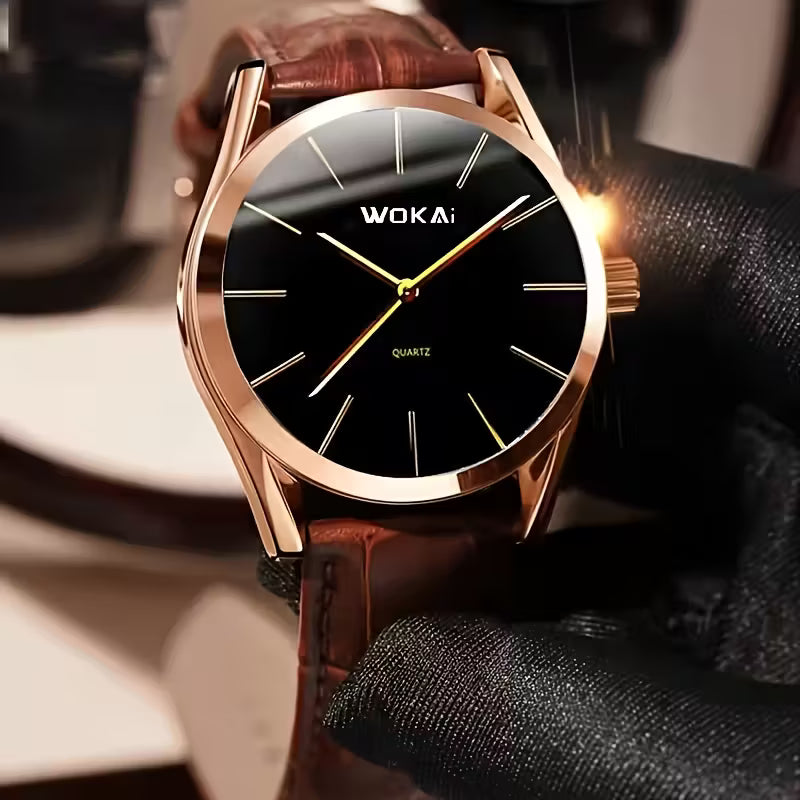 Men's &amp; Women's Elegant Analog Quartz Watch with Brown -like Strap