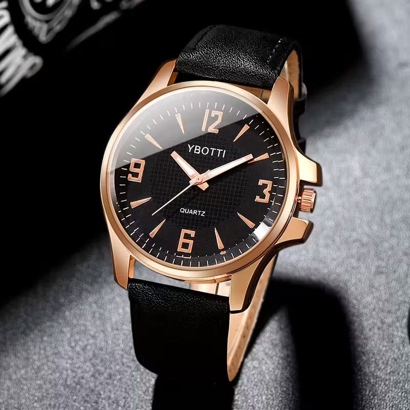 Men'S Business Watch with Faux Leather Strap