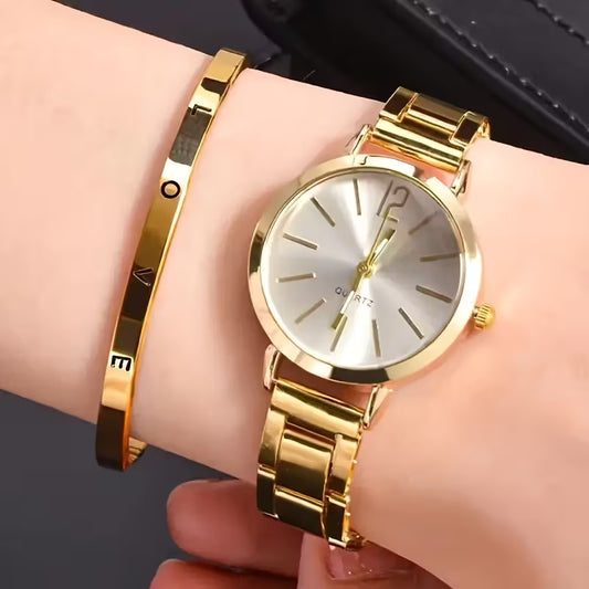 Women'S Fashion Watch and Shiny LOVE Bracelet Set