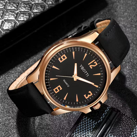 Men'S Business Watch with Faux Leather Strap